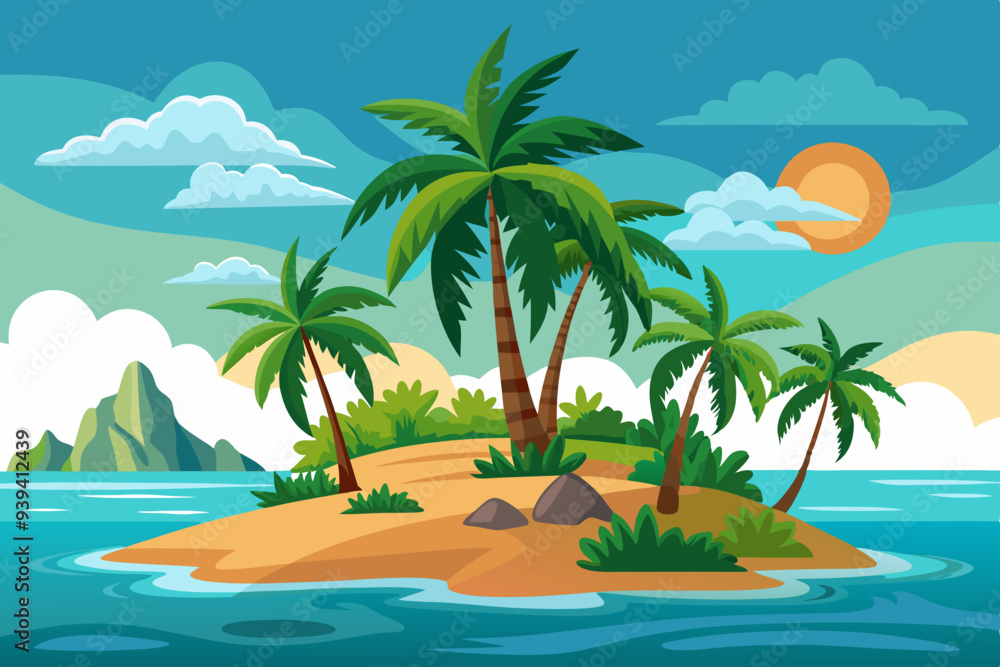 tropical island with palm trees vector illustration tropical island with palm trees vector illustration