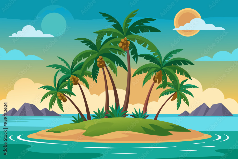 tropical island with palm trees vector illustration tropical island with palm trees vector illustration