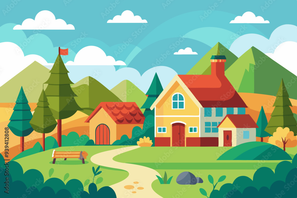 Fototapeta premium village and house vector illustration
