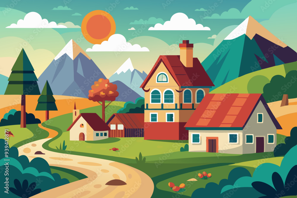 village and house vector illustration village and house vector illustration