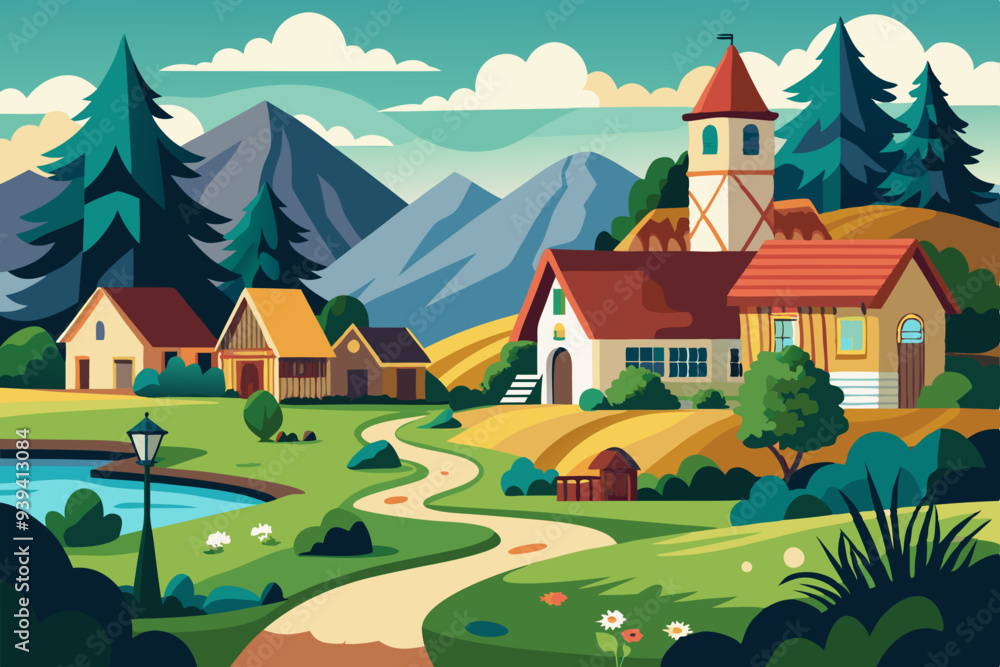village and house vector illustration village and house vector illustration