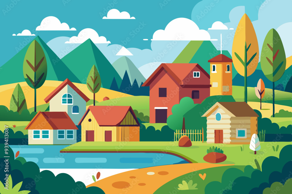 village and house vector illustration village and house vector illustration