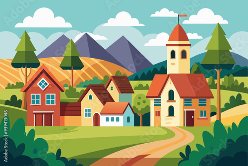 village and house vector illustration