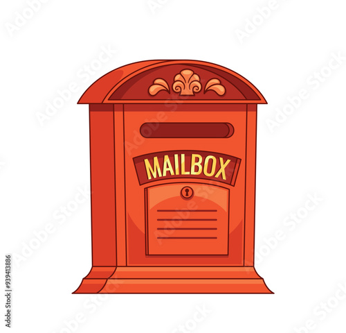 Charming Red British Mailbox Cartoon Vector Illustration With Detailed Vintage Design Elements Isolated On White