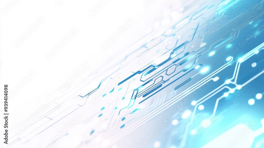 Dynamic white-light blue background with a vibrant computer processing data icon, representing fast and precise technology Dynamic white-light blue background with a vibrant computer processing data icon, representing fast and precise technology