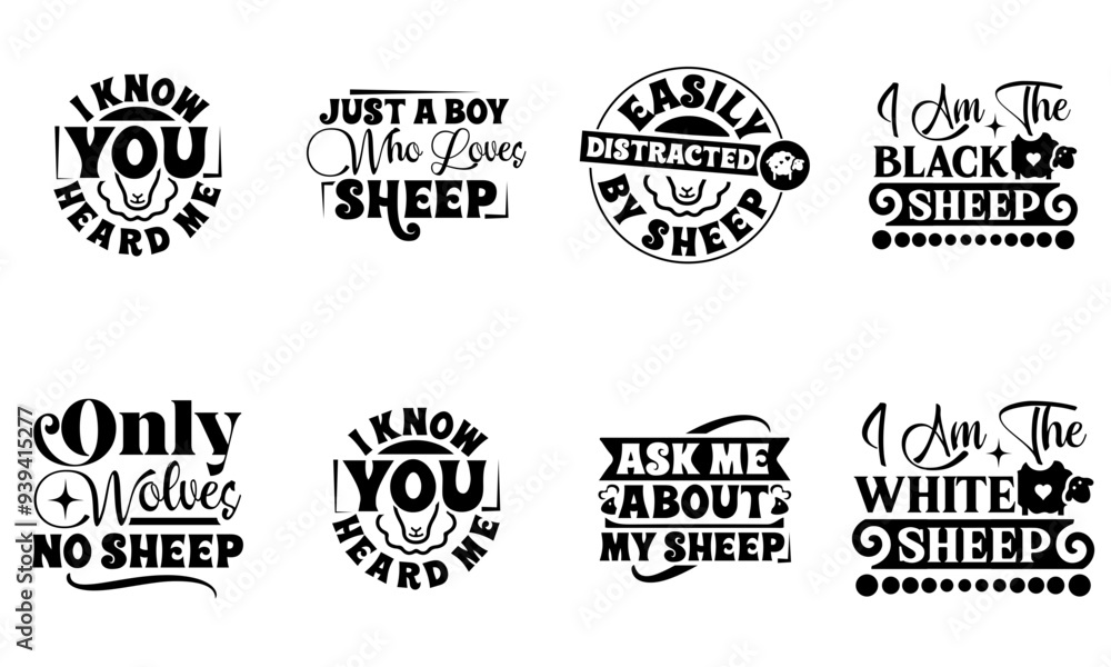 Fototapeta premium Creative Sister Typographic Emblems, Calligraphic Lettering Collection Vector Illustration for Announcement, T-Shirt Design, Stationery