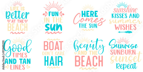 Simple Summer Calligraphic Lettering, Typography Pack Vector Illustration for Poster, Bookmark, Greeting Card