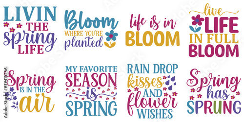 Modern Spring Quotes, Inscriptions Collection Vector Illustration for Icon, Banner, Wrapping Paper
