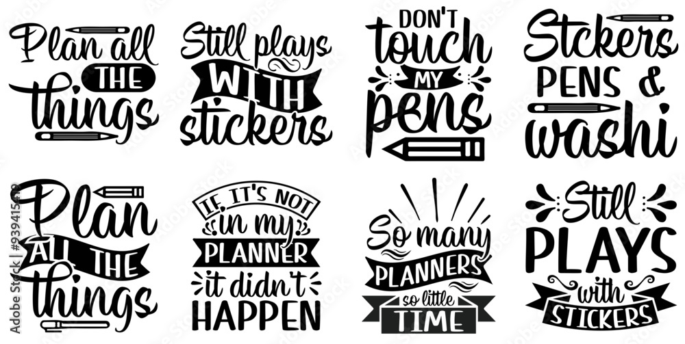 Fototapeta premium Minimal Planner Trendy Retro Style Illustration, Typographic Emblems Set Vector Illustration for Icon, Book Cover, Brochure