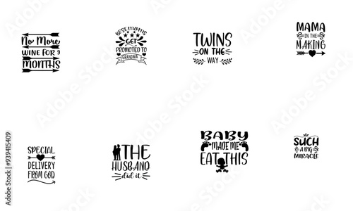 Classic Pregnancy Typographic Emblems, Inscriptions Bundle Vector Illustration for Newsletter, Holiday Cards, Motion Graphics