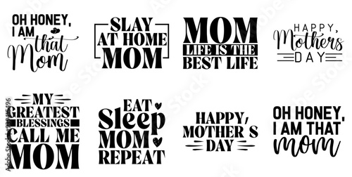 Modern Mothers Day Typographic Emblems, Calligraphic Lettering Collection Vector Illustration for Vouchers, Packaging, Newsletter