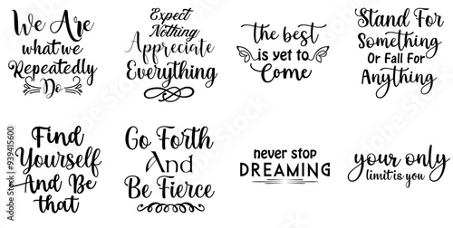 Cute Inspirational Labels And Badges, Typographic Emblems Bundle Vector Illustration for Sticker, Banner, Logo