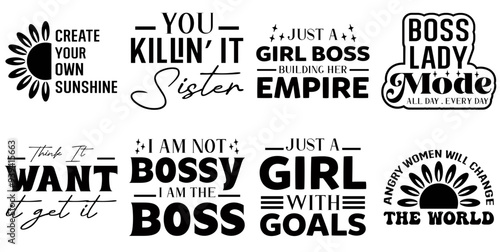 Elegant Girl Power Quotes, Trendy Retro Style Illustration Bundle Vector Illustration for Wrapping Paper, Vouchers, Mug Design