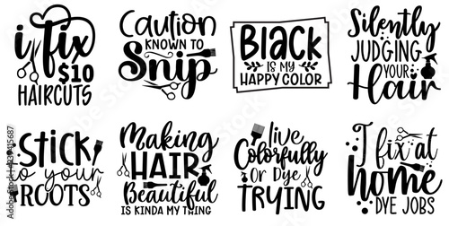 Simple Hair Stylist Phrases, Calligraphic Lettering Set Vector Illustration for Mug Design, Printing Press, Wrapping Paper