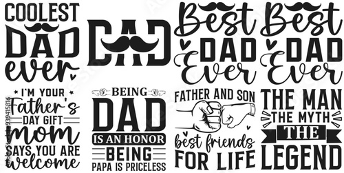 Simple Fathers Day Inscriptions, Hand Lettering Set Vector Illustration for Decal, Holiday Cards, Newsletter