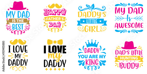 Vibrant Fathers Day Hand Lettering, Typography Bundle Vector Illustration for Newsletter, Book Cover, Advertising