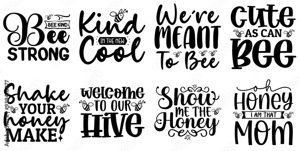 Fototapeta premium Modern Bee Quotes, Invitation Bundle Vector Illustration for Presentation, Gift Card, Poster