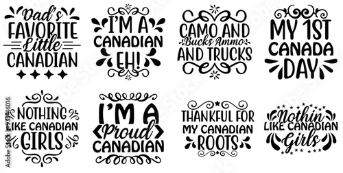 Cute Canada Calligraphic Lettering, Phrases Bundle Vector Illustration for Sticker, Brochure, Stationery