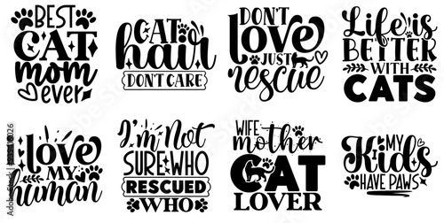 Creative Cat Typography, Phrases Collection Vector Illustration for Newsletter, Printing Press, Icon