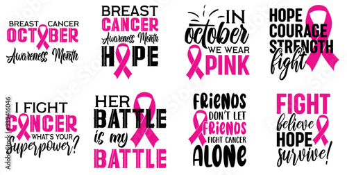 Creative Breast Cancer Inscriptions, Calligraphy Pack Vector Illustration for Stationery, Announcement, Printable