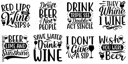 Classic Beer Labels And Badges, Phrases Bundle Vector Illustration for Postcard, Bookmark, Flyer