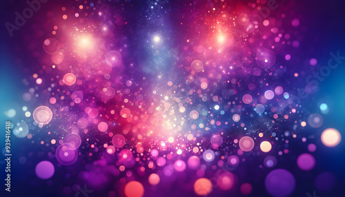 Gradient background from dark purple to light pink, decorated with many bokeh circles.