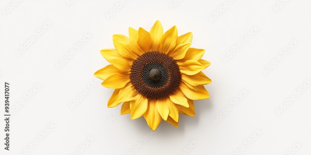 Fototapeta premium A 3D single icon of a vibrant sunflower with golden petals and a dark brown center rendered in a clean minimalistic style. The flower is isolated on a white background