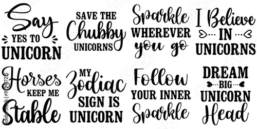 Minimal Unicorn Inscriptions, Typography Collection Vector Illustration for Infographic, Announcement, Stationery