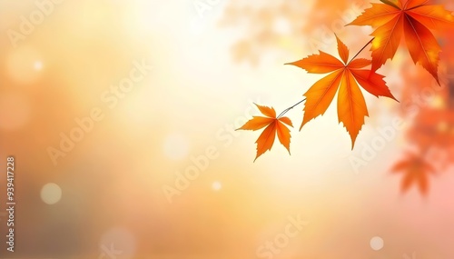 Falling Autumn Leaves with Warm Golden Background