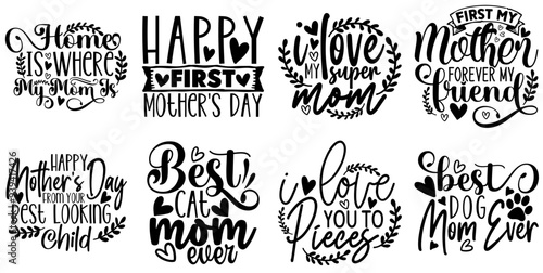 Minimal Mothers Day Typographic Emblems, Inscriptions Pack Vector Illustration for Flyer, Decal, Banner