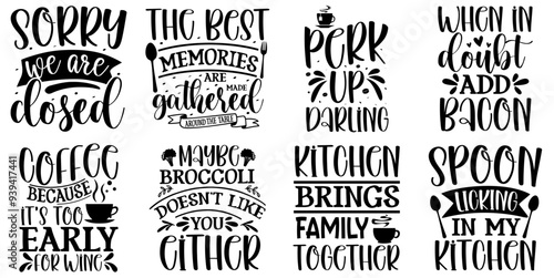Modern Kitchen Quotes, Phrases Collection Vector Illustration for Announcement, Presentation, Motion Graphics