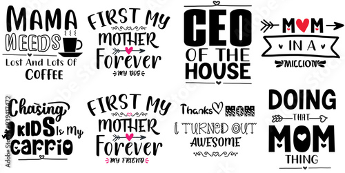 Cute Mom Dad Calligraphy, Invitation Bundle Vector Illustration for Newsletter, Vouchers, Packaging