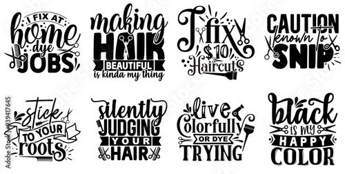 Decorative Hair Stylist Calligraphic Lettering, Hand Lettering Set Vector Illustration for Flyer, Social Media Post, Packaging