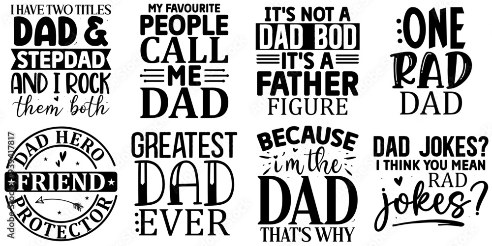 Obraz premium Colourful Fathers Day Trendy Retro Style Illustration, Quotes Pack Vector Illustration for Presentation, Magazine, Book Cover