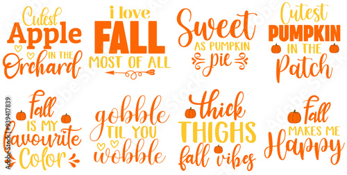 Minimalist Fall Calligraphy, Phrases Collection Vector Illustration for Banner, Bookmark, Greeting Card