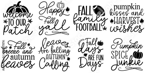 Minimal Fall Round Signs Hand Lettering, Phrases Pack Vector Illustration for Printable, Stationery, Banner