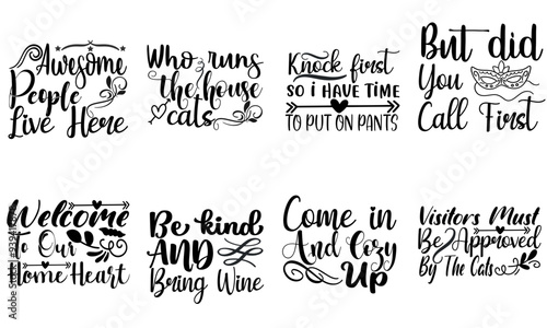 Cute Doormat Hand Lettering, Typographic Emblems Set Vector Illustration for T-Shirt Design, Logo, Advertisement
