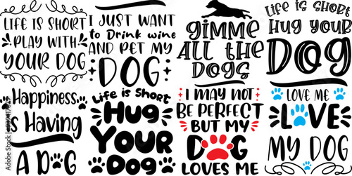 Minimalist Dog Calligraphic Lettering, Trendy Retro Style Illustration Pack Vector Illustration for Mug Design, Printable, Sticker