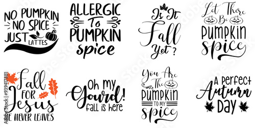 Vibrant Fall Hand Lettering, Calligraphy Collection Vector Illustration for Sticker, Bookmark, Brochure