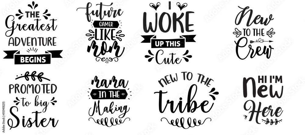 Fototapeta premium Elegant Baby Typographic Emblems, Inscriptions Collection Vector Illustration for Advertisement, Decal, Flyer