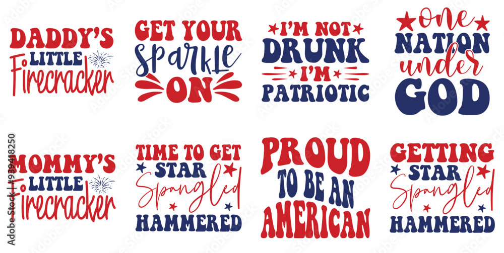 Minimal 4Th Of July Hand Lettering, Typography Collection Vector Illustration for Packaging, Label, Newsletter Minimal 4Th Of July Hand Lettering, Typography Collection Vector Illustration for Packaging, Label, Newsletter