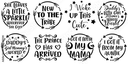 Classic Baby Hand Lettering, Quotes Set Vector Illustration for Announcement, Stationery, Holiday Cards