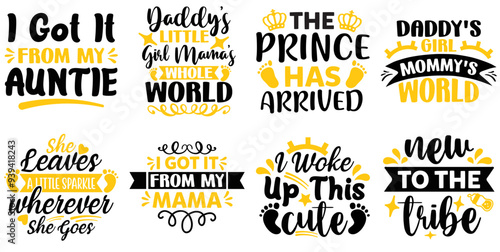 Modern Baby Hand Lettering, Trendy Retro Style Illustration Bundle Vector Illustration for Logo, Infographic, Stationery