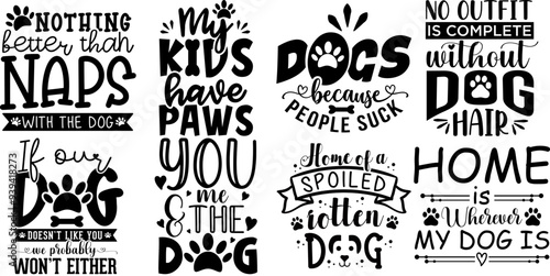Minimal Dog Typographic Emblems, Calligraphic Lettering Set Vector Illustration for Greeting Card, Icon, Advertising