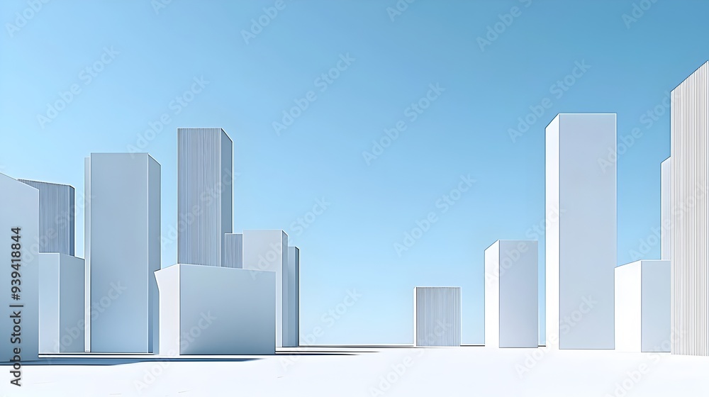 Fototapeta premium Minimalist Skyline of a Modern Cityscape Against a Clear Blue Sky