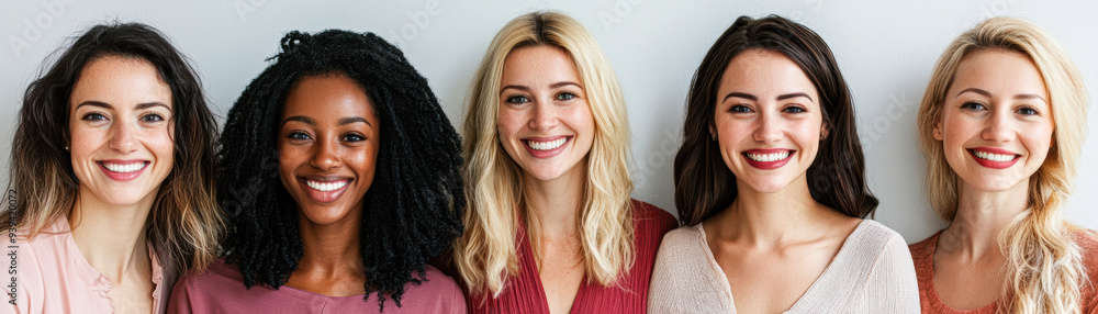 A group of five women are smiling for the camera A group of five women are smiling for the camera