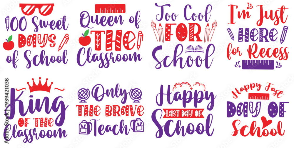Creative School Inscriptions, Labels And Badges Pack Vector Illustration for Greeting Card, T-Shirt Design, Printable Creative School Inscriptions, Labels And Badges Pack Vector Illustration for Greeting Card, T-Shirt Design, Printable