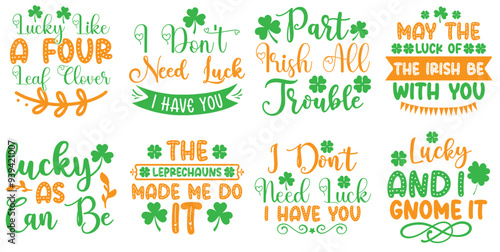 Simple St Patricks Day Quotes, Inscriptions Set Vector Illustration for Postcard, Infographic, Wrapping Paper