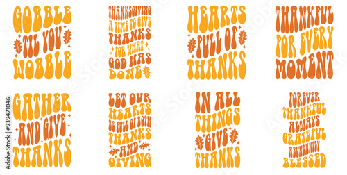 Elegant Thanksgiving Inscriptions, Hand Lettering Set Vector Illustration for Decal, T-Shirt Design, Poster