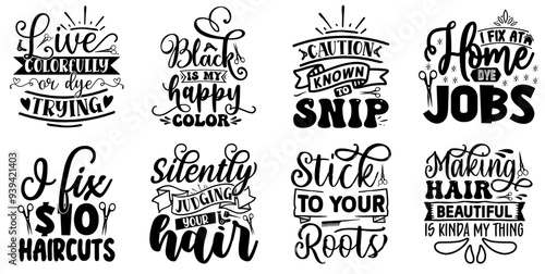 Minimalist Hair Stylist Typography, Labels And Badges Collection Vector Illustration for Decal, Infographic, Printable